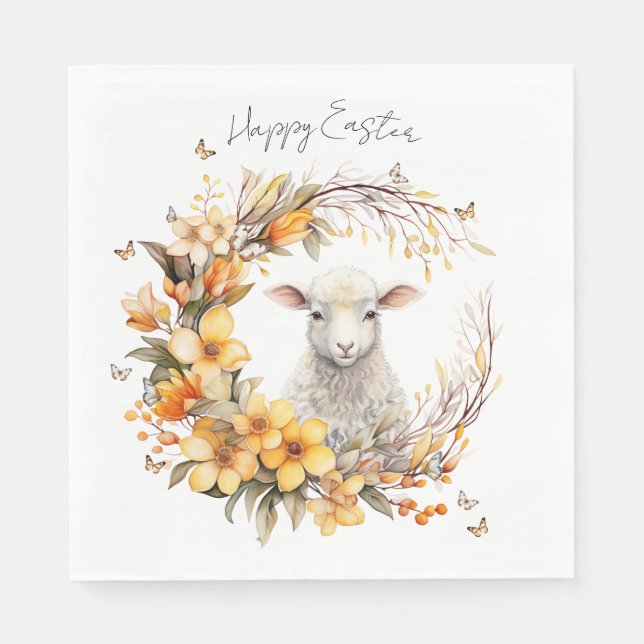 Watercolor Easter Lamb Personalised Napkin (Front)