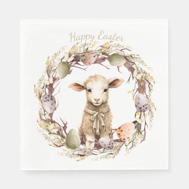 Watercolor Easter Lamb Personalised Napkin (Front)