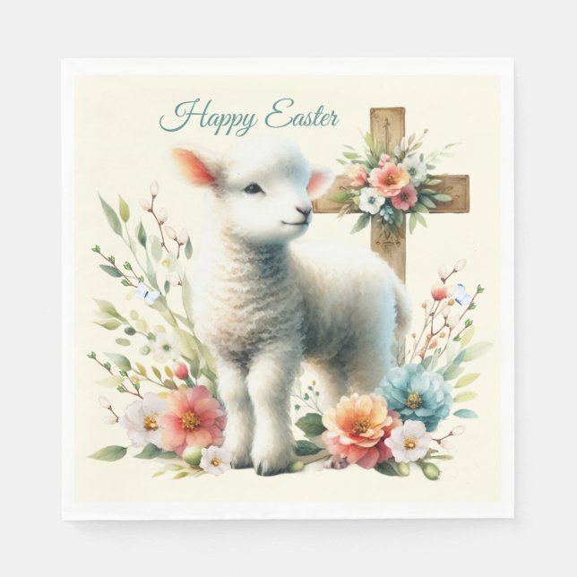 Watercolor Easter Lamb Personalised Napkin (Front)