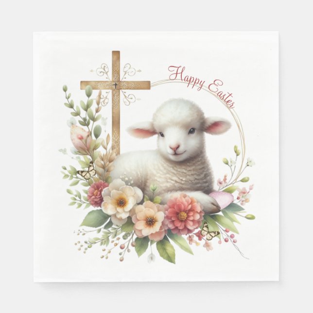 Watercolor Easter Lamb Personalised Napkin (Front)