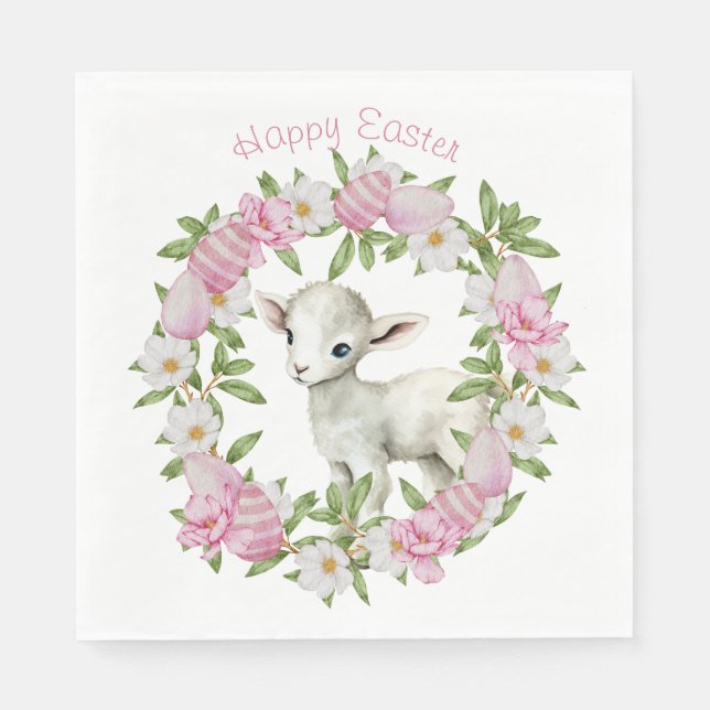 Watercolor Easter Lamb Personalised Napkin (Front)