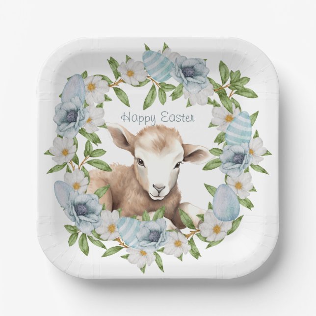 Watercolor Easter Lamb Personalised Paper Plate (Front)