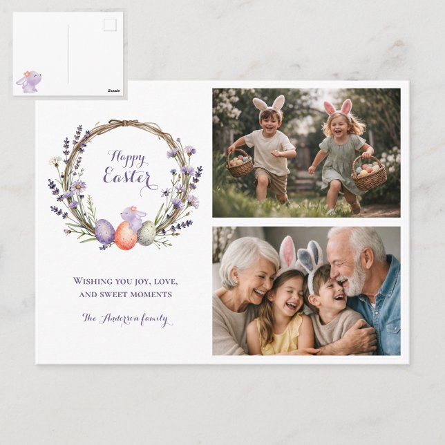 Watercolor Easter Lavender Cute Bunny 2 Photo  Postcard (Creator Uploaded)