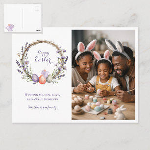 Watercolor Easter Lavender Cute Bunny Photo Postcard