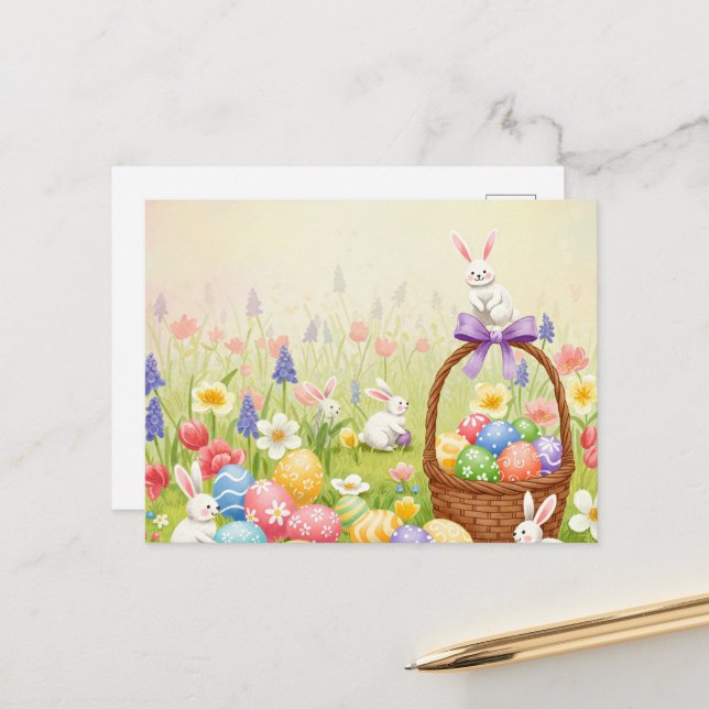 watercolor Easter postcard (Front/Back In Situ)