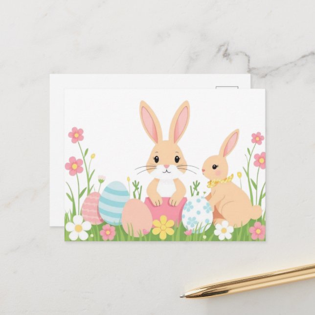 watercolor Easter postcard (Front/Back In Situ)
