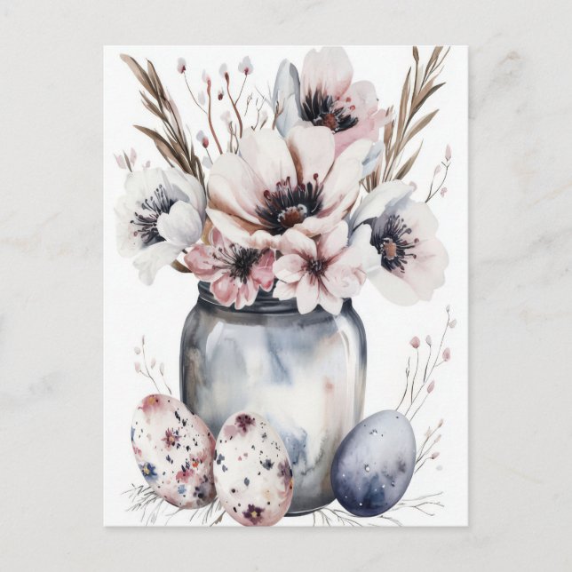 Watercolor Easter postcard with Easter eggs and fl (Front)