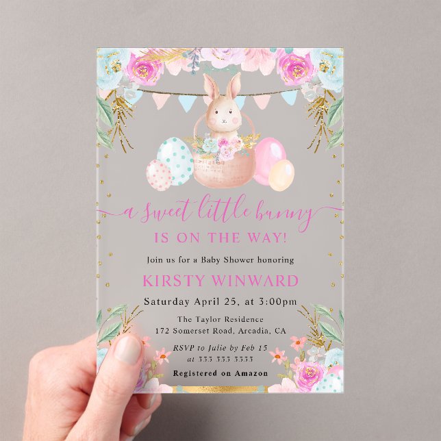 Watercolor Easter Rabbit and Flowers Baby Shower Acrylic Invitations (Insitu (Handheld))