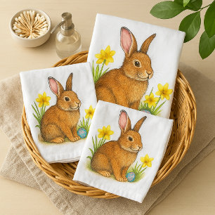 Watercolor Easter Rabbit Bathroom Towel Set