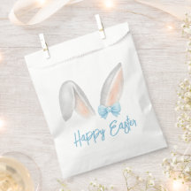 Watercolor Easter Rabbit Ears with Blue Bow Spring