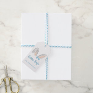 Watercolor Easter Rabbit Ears with Blue Bow Spring Gift Tags