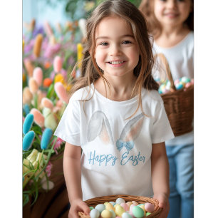 Watercolor Easter Rabbit Ears with Blue Bow Spring T-Shirt