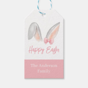 Watercolor Easter Rabbit Ears with Pink Bow Spring Gift Tags