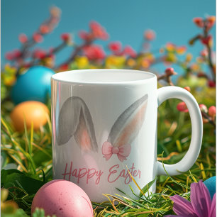 Watercolor Easter Rabbit Ears with Pink Bow Spring Mug