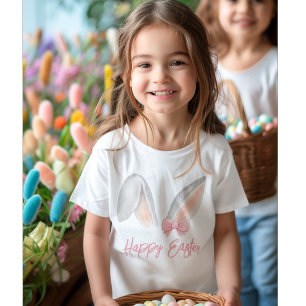 Watercolor Easter Rabbit Ears with Pink Bow Spring Toddler T-Shirt