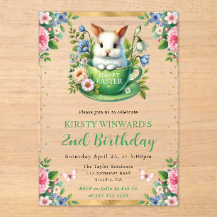 Watercolor Easter Rabbit Spring Flowers Birthday Acrylic Invitations