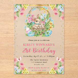 Watercolor Easter Rabbits Spring 21st Birthday Acrylic Invitations