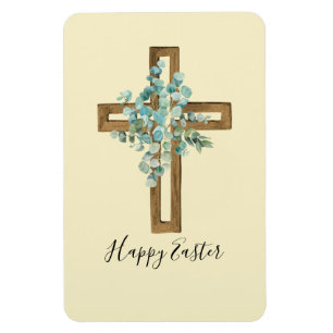 Watercolor Easter Rustic Cross and Eucalyptus Magnet