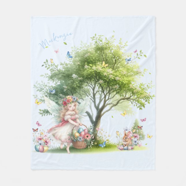 Watercolor Easter Spring Fairy Fleece Blanket (Front)