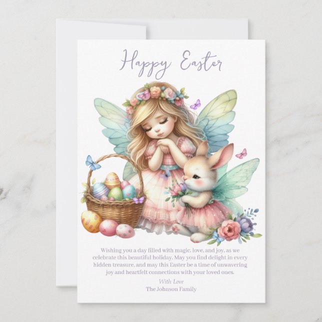 Watercolor Easter Spring Fairy Holiday Card (Front)
