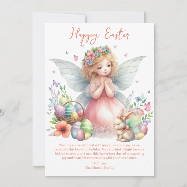 Watercolor Easter Spring Fairy Holiday Card (Front)