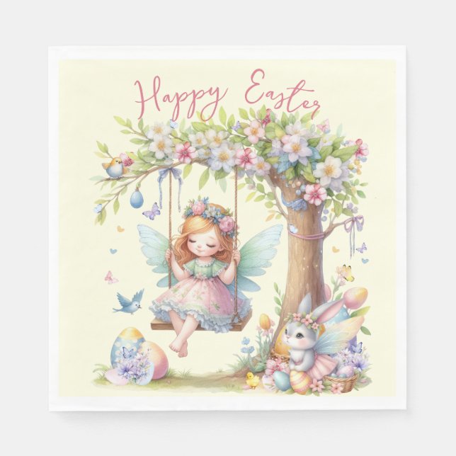 Watercolor Easter Spring Fairy Napkin (Front)