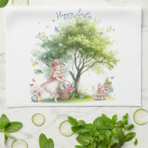 Watercolor Easter Spring Fairy Tea Towel