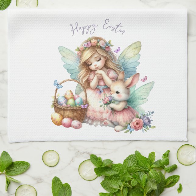 Watercolor Easter Spring Fairy Tea Towel (Folded)