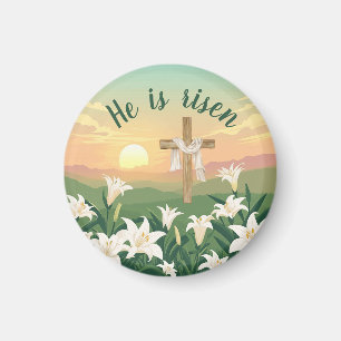 Watercolor Easter sunrise Christian cross Magnet