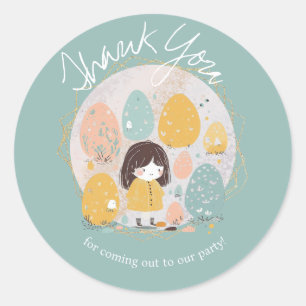 Watercolor Easter Thank You Birthday Girl Classic Round Sticker