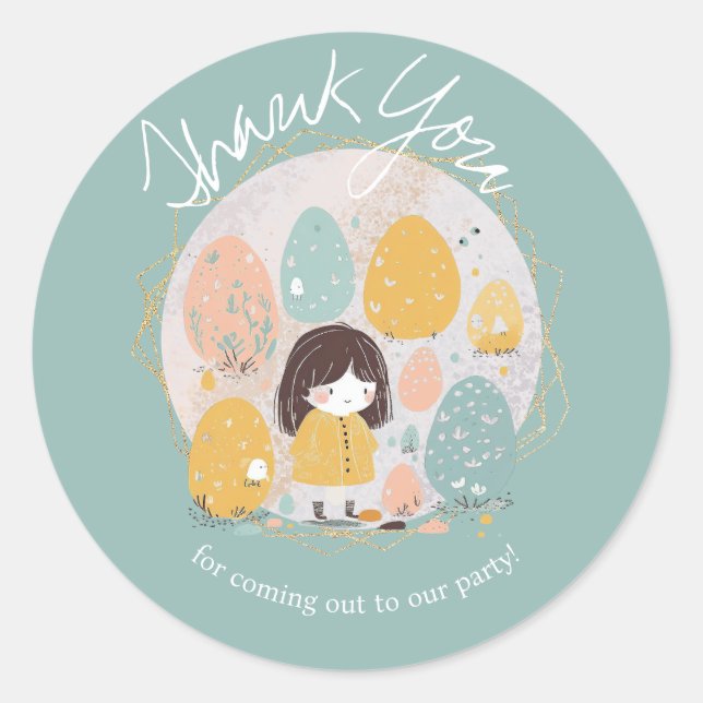 Watercolor Easter Thank You Birthday Girl Classic Round Sticker (Front)