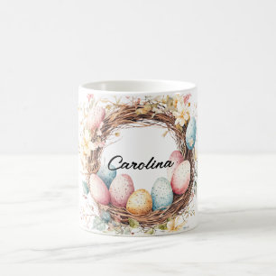Watercolor Easter Wreath with Eggs and Flowers Coffee Mug