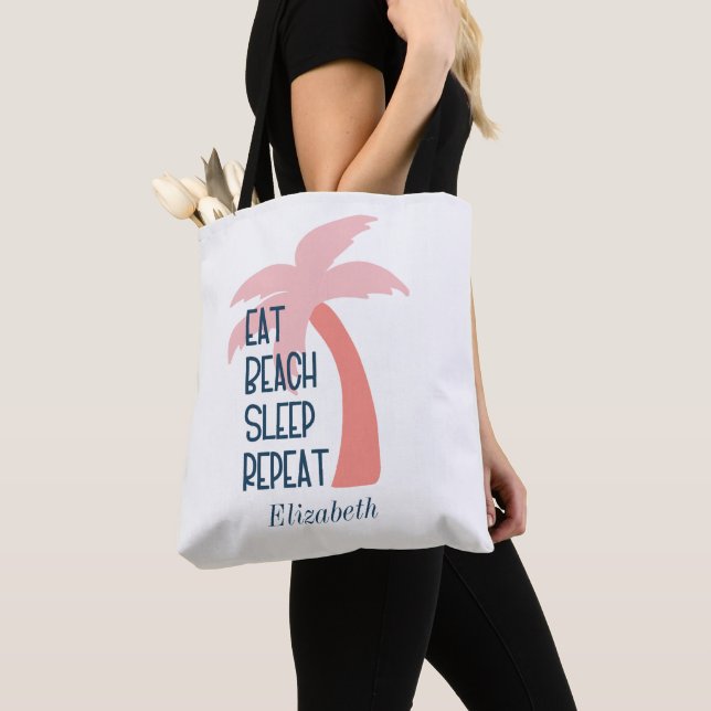 Watercolor Eat Beach Sleep Repeat Palm Tree  Tote  (Close Up)