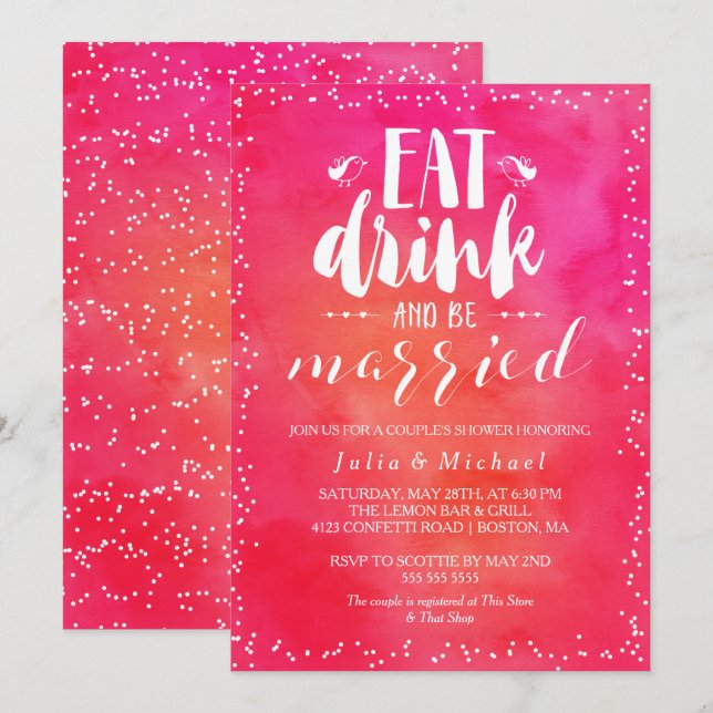Watercolor Eat Drink & Be Married Couple's Shower Invitation (Front/Back)