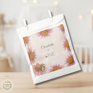 Watercolor Echinacea & Bumblebee 1st Birthday Favour Bags