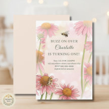 Watercolor Echinacea & Bumblebee 1st Birthday