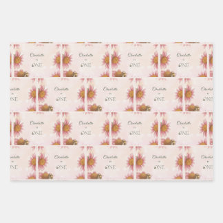 Watercolor Echinacea & Bumblebee 1st Birthday Wrapping Paper Sheet