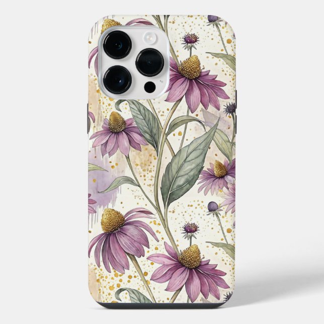 Watercolor Echinacea Purple & Gold iPhone Case (Back)