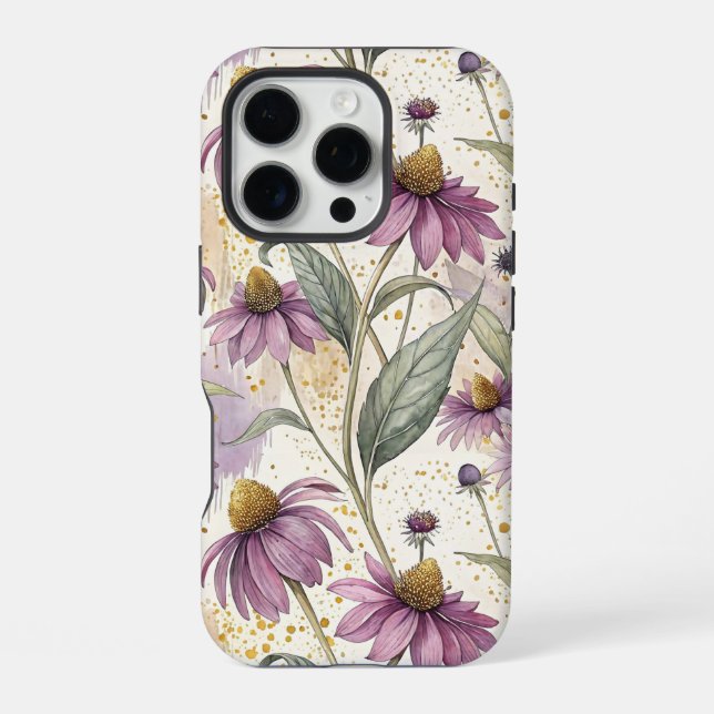 Watercolor Echinacea Purple & Gold iPhone Case (Back)