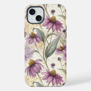 Watercolor Echinacea Purple & Gold iPhone 15 Plus Case