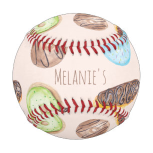 Watercolor Eclair Doughnuts Fun Whimiscal Sweet Baseball