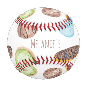 Watercolor Eclair Doughnuts Fun Whimiscal Sweet    Baseball