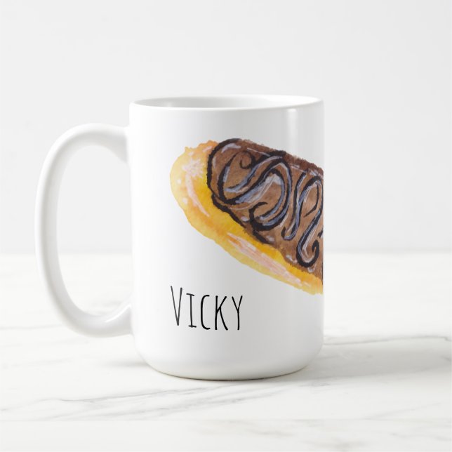 Watercolor Eclairs Doughnuts Fun Hand Painted Coffee Mug (Left)