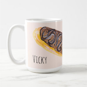 Watercolor Eclairs Doughnuts Fun Whimiscal Pink Coffee Mug