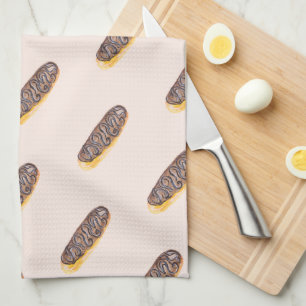 Watercolor Eclairs Doughnuts Fun Whimiscal Pink Tea Towel