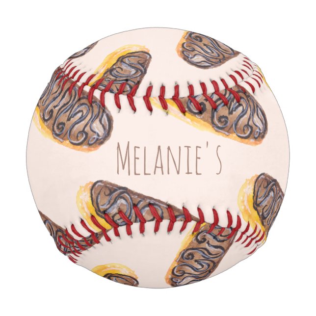 Watercolor Eclairs Doughnuts Fun Whimiscal Sweet   Baseball (Front)