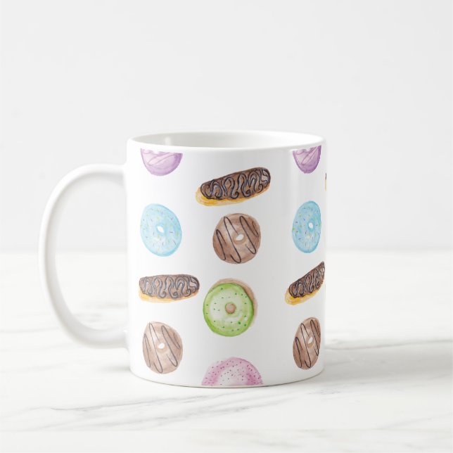 Watercolor Eclairs Doughnuts Fun Whimiscal Sweet Coffee Mug (Left)
