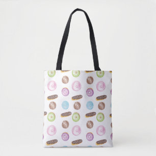 Watercolor Eclairs Doughnuts Fun Whimiscal Sweet Tote Bag
