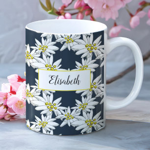 Watercolor Edelweiss Personalised Alpine Floral Coffee Mug