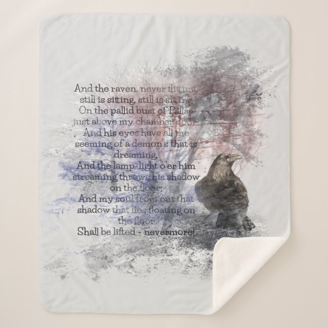 Watercolor Edgar Allan Poe The Raven Poem  Sherpa Blanket (Front)